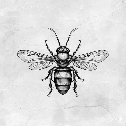 Hand-drawn tattoo sketch of a wasp with naturalistic details and a simple, flat design