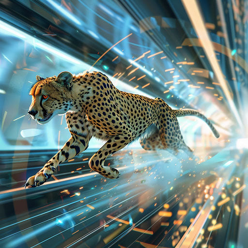 A cheetah's race on a futuristic track.