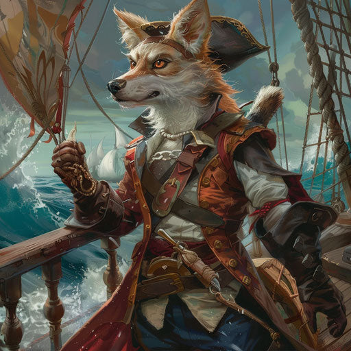 A pirate coyote scouring seas for treasure