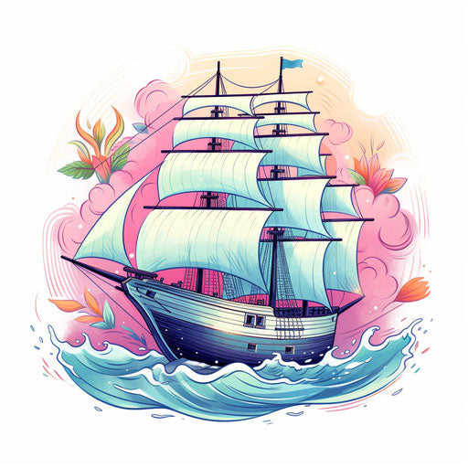Ship clipart in the style of pastel colors