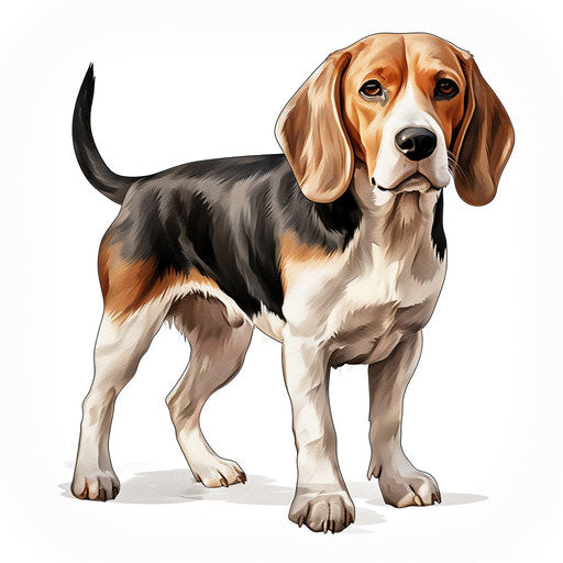 Beagle clipart in the style of Chiaroscuro Art, on a white background