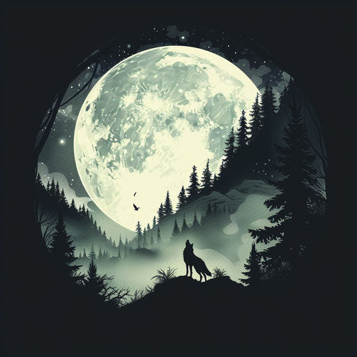 Howling wolf under glowing full moon