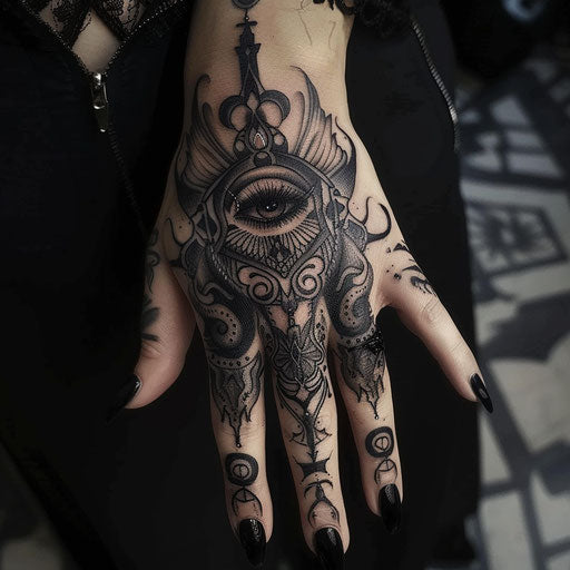 Dark and mysterious occult hand tattoo for women