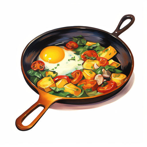 Frying pan clipart in the style of oil painting, on a white background