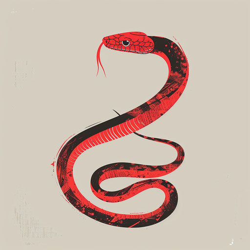 Simple flat tattoo sketch of a red snake with a stripe