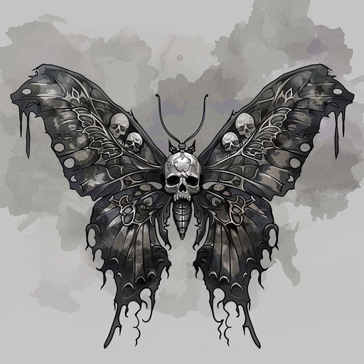 Gothic flat tattoo sketch of a butterfly with skull motifs