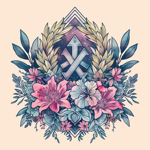 Rune surrounded by delicate flowers