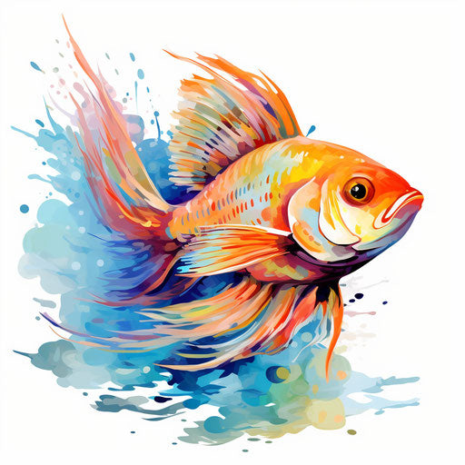 Fish clipart in the style of oil painting, on white background