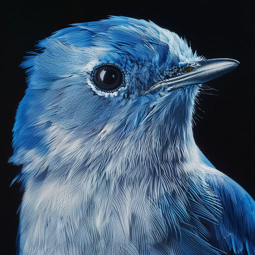 Detailed and dramatic studio portrait of a bluebird