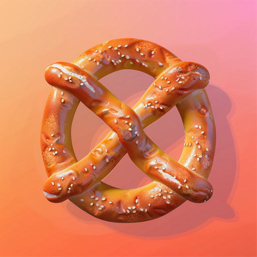 Pretzel clipart in photo realistic style with a flat random color background, enhanced detail and vivid colors