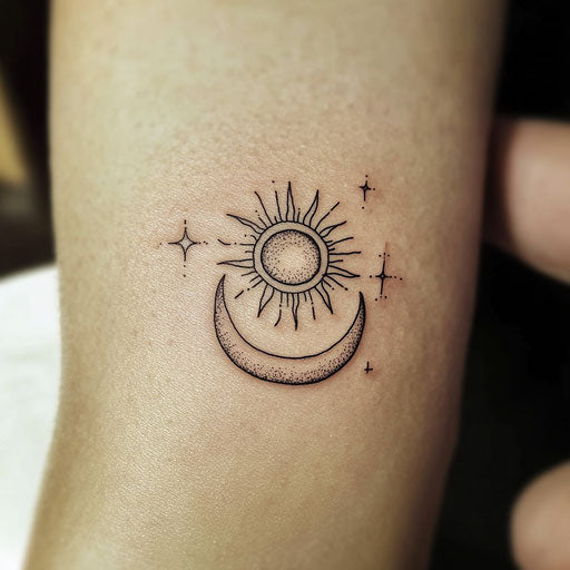 Flat tattoo sketch of cute small tattoos, sun and moon design