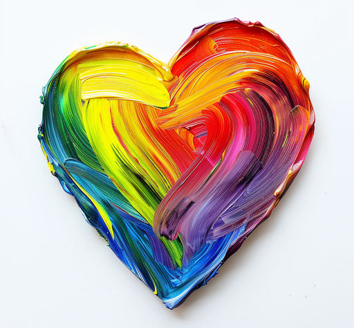 Rainbow heart on white background, webcam style, environmental activism