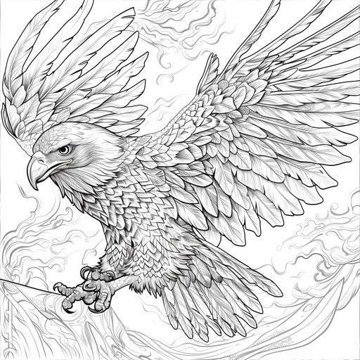 Eagle holding a banner in its beak, coloring book page