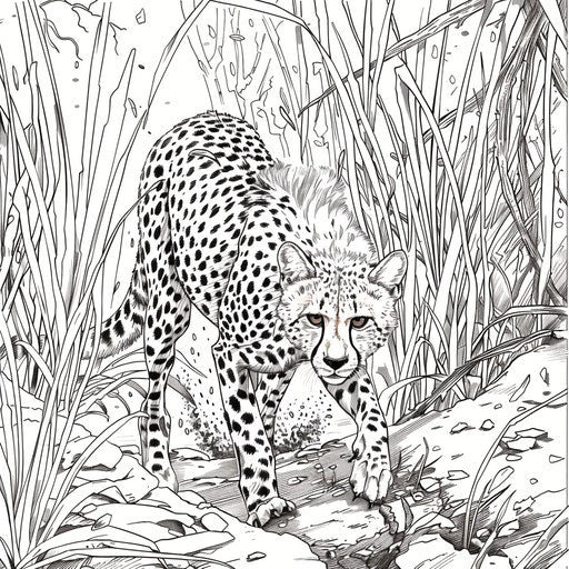 Cheetah Hunting - Coloring Book Page