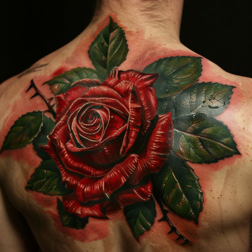 Rose tattoos for men in the style of Glenn Fabry with a realistic and detailed rose