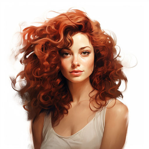 Curly hair illustration in the style of oil painting, on white background