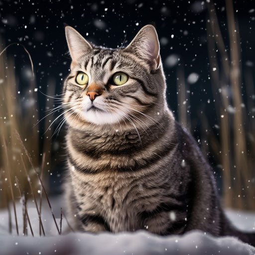 American cat in a snowy field