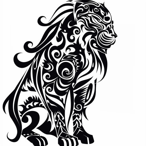 Tribal foo dog tattoo on pure white background