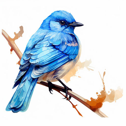 Blue bird clipart in the style of Oil painting
