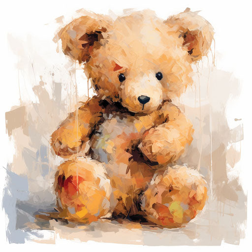 Teddy bear clipart in the style of oil painting, on a white background