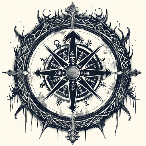 Monochromatic sketch of a Viking compass, flat clipart style in grey