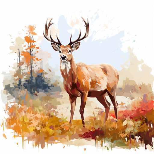 Deer clipart in the style of Impressionistic Art, on a white background