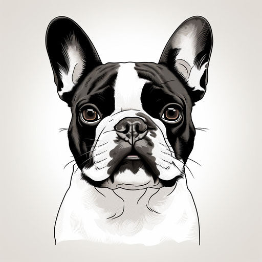 French bulldog in black-and-white, distinct facial features