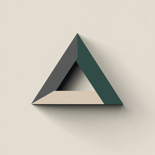 Minimalistic 3D logo featuring a pyramid shape and shadows