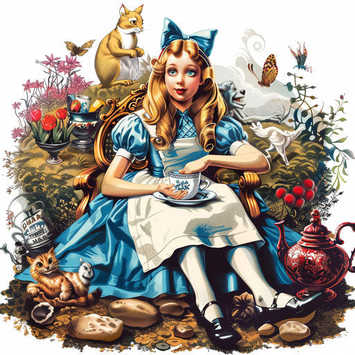 Realistic Alice in Wonderland clipart with flat white background