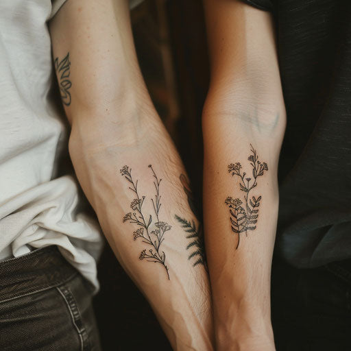 Sibling tattoos in Ami James style with minimal designs