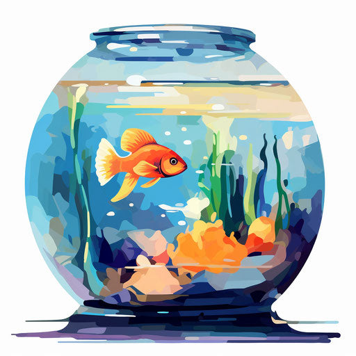 Impressionistic fish tank clipart on white background