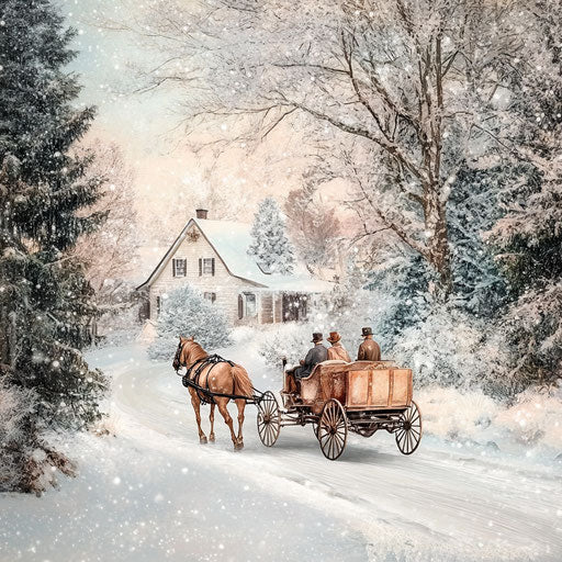 Winter carriage ride with snow-covered trees