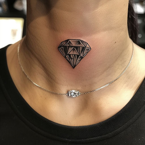 Simple diamond tattoo on the neck