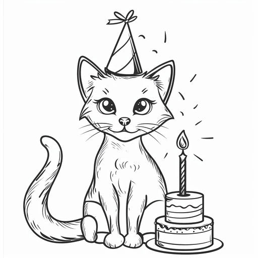 Cheerful kitten with birthday cake