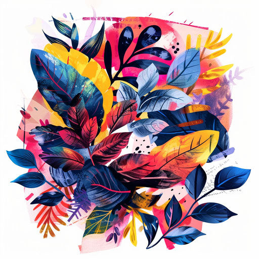 Abstract leaf collage with bright colors