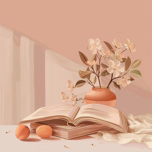 Realistic book clipart on dusky rose background