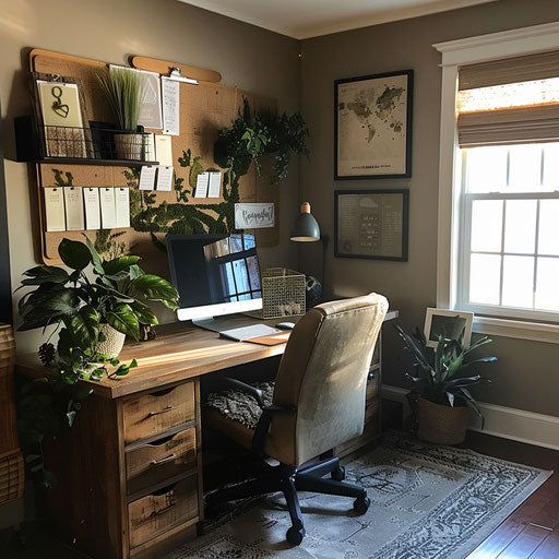 Home office with DIY organization board