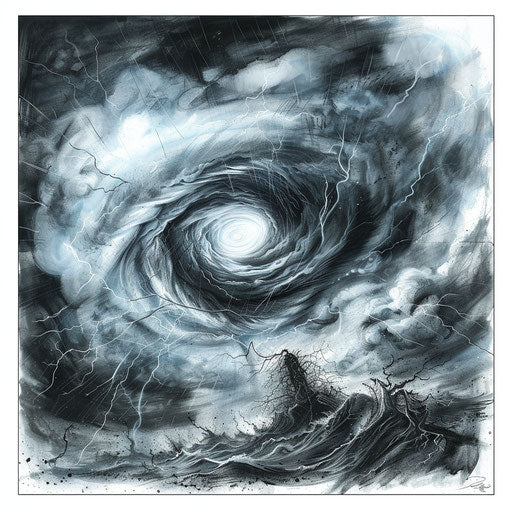 Dramatic tattoo of swirling tornado under stormy sky