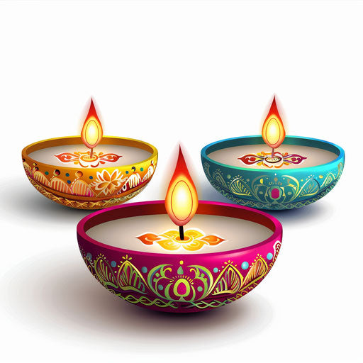 Diwali clipart in photo realistic style with flat white background