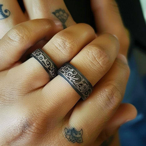Tattooed wedding ring on ring finger