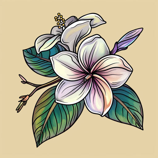 Hawaiian jasmine flower in sophisticated flat tattoo style
