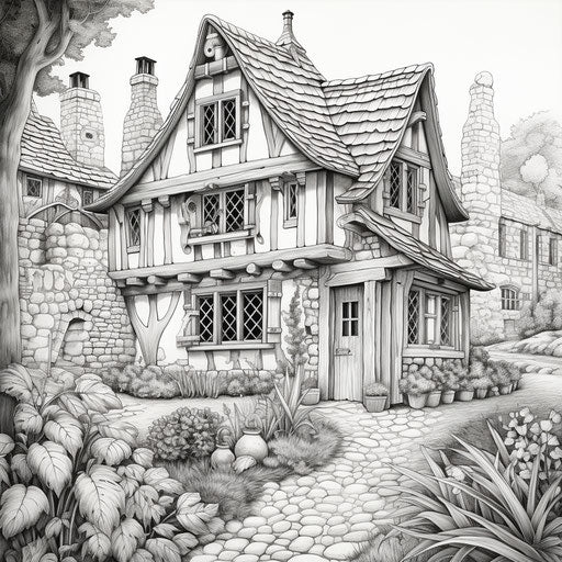 Coloring pictures of French cottages: intricate and realistic
