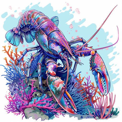 Exotic flat tattoo sketch of a lobster on a tropical reef