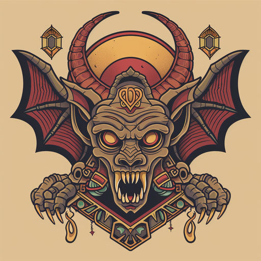 Gothic tattoo in flat style with ancient symbols