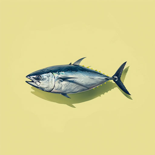 Photo realistic tuna clipart on a flat chartreuse background