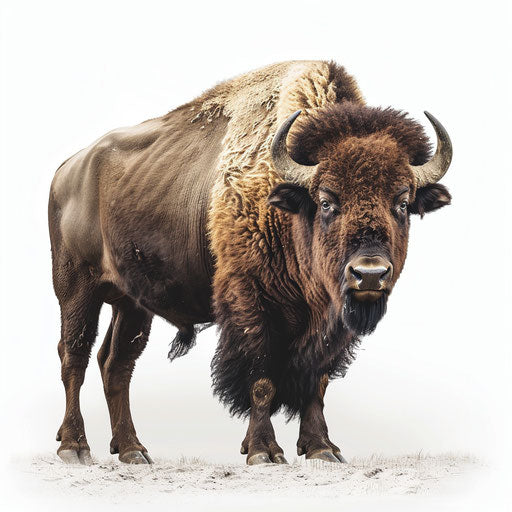 Realistic buffalo clipart on white background, with soft textures