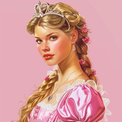 Princess clipart in photorealistic style with flat random color background