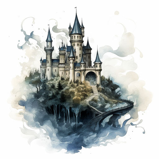 Castle clipart in the style of Chiaroscuro Art