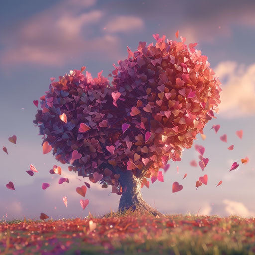Heart-shaped tree with gently falling leaves