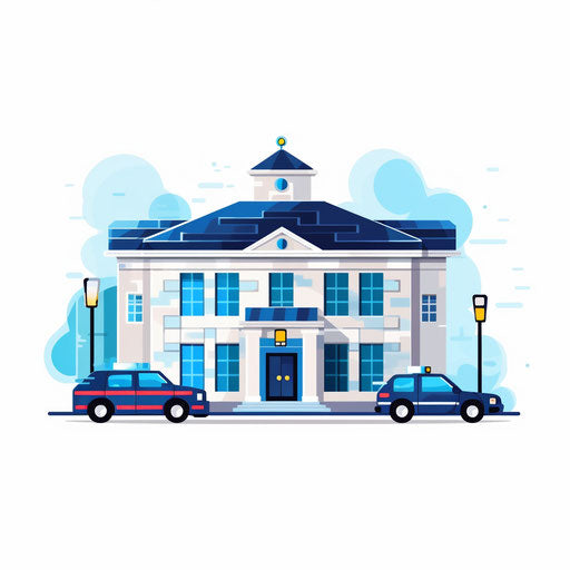Minimalist police station illustration on white background